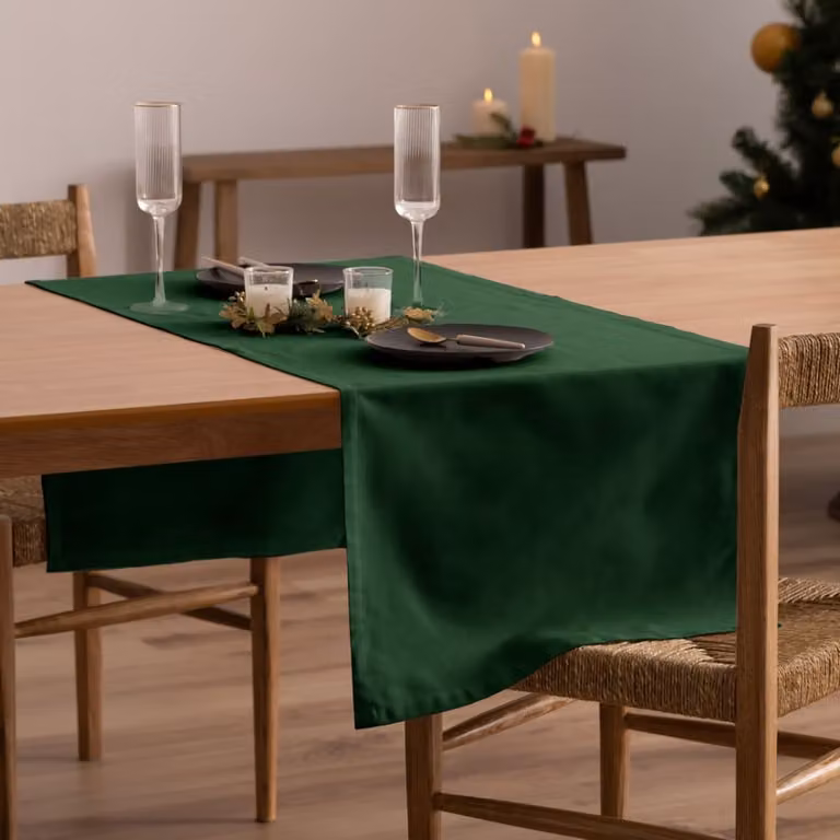 Camino de mesa de Navidad de algodón color verde menta, repelente al agua y manchas, An/P: 50 x 155 cm