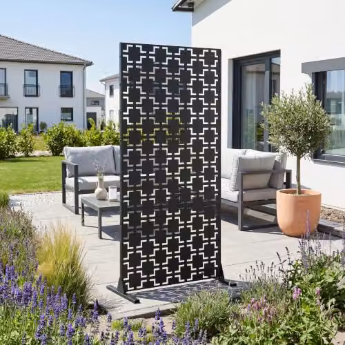 Biombo separador de ambientes casa.pro Basciano en acero galvanizado color negro para exterior e interior Al x An x P: 180 x 90 x 40 cm