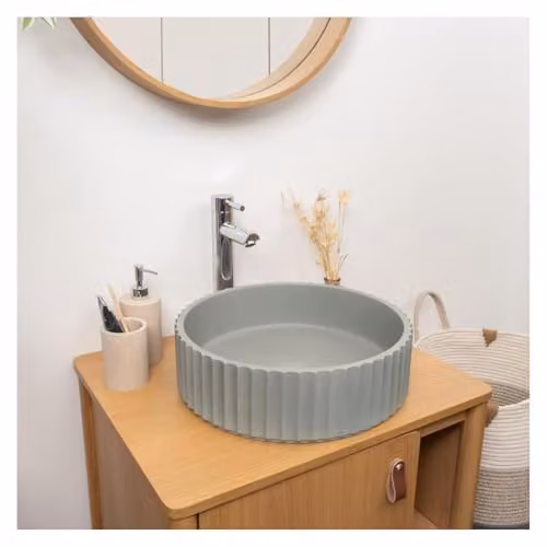 Lavabo redondo de encimera Mob-In Ivili en piedra natural color verde y gris, An/P/Al: 39,8 x 39,8 x 12 cm