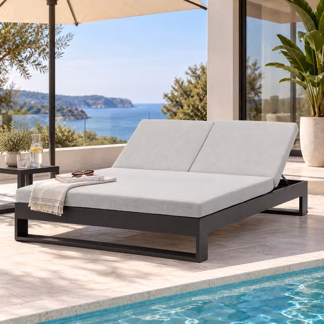 Cama verdeo para exterior y jardín de PORTMOBEL en aluminio antracita y textil gris de olefinas, An/P/Al: 160 x 80 x 41,2 cm