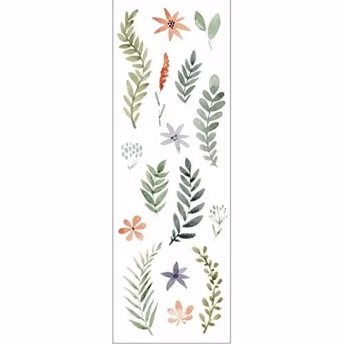 Vinilos decorativos autoadhesivos para pared Plage con diseño botánico de hojas y flores en multicolor y verde, An: 24 cm, Al: 68 cm