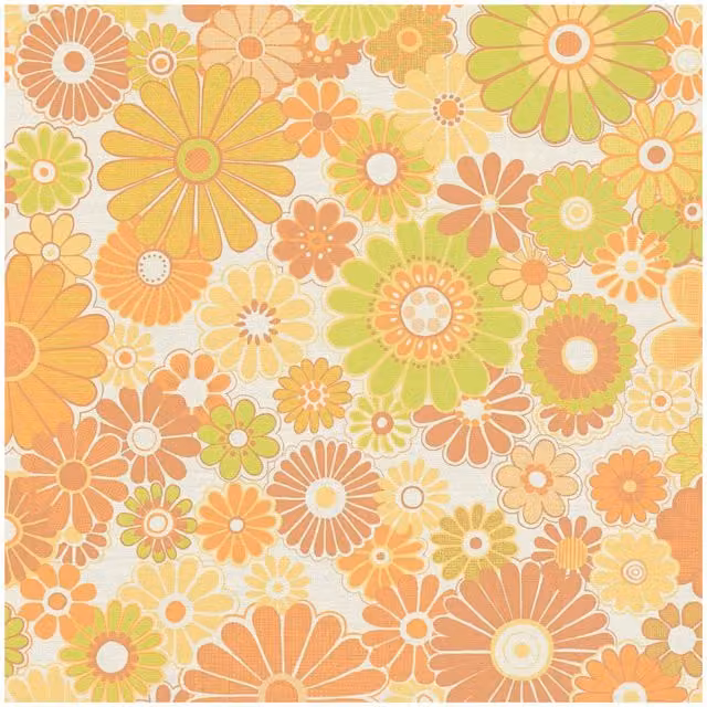 Papel pintado vinílico e impermeable con diseño floral retro de e-Delux GmbH en colores amarillo, verde, blanco y beige, acabado mate, cobertura de 4,5 m2
