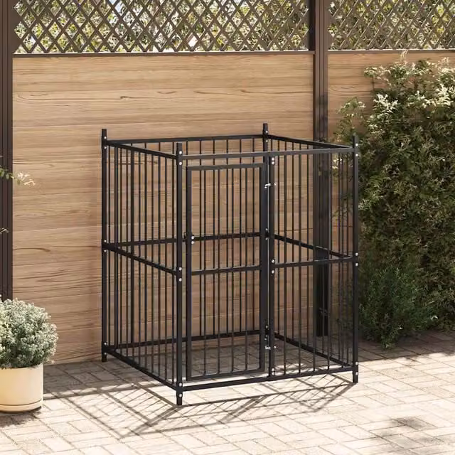 Perrera de exterior SYFAX en metal color negro An/P/Al: 120 x 120 x 150 cm