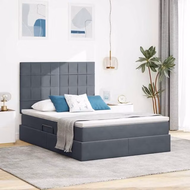 Cama con almacenamiento y colchón híbrido Maison exclusive en gris, An/P/Al: 140 x 200 x 44 cm