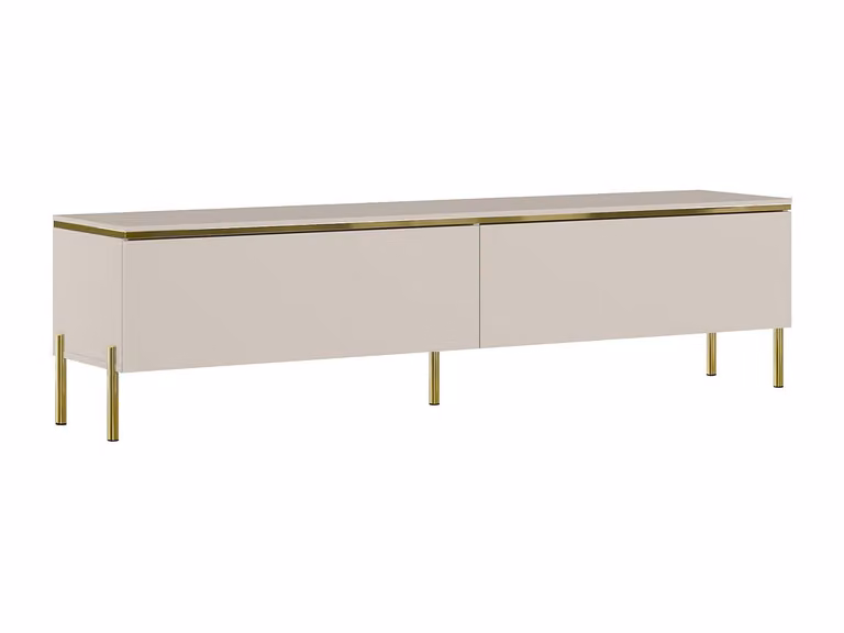 Mueble de TV moderno con 2 puertas de la marca Vukia en color beige y dorado, An/P/Al: 180 x 39,6 x 46,8 cm