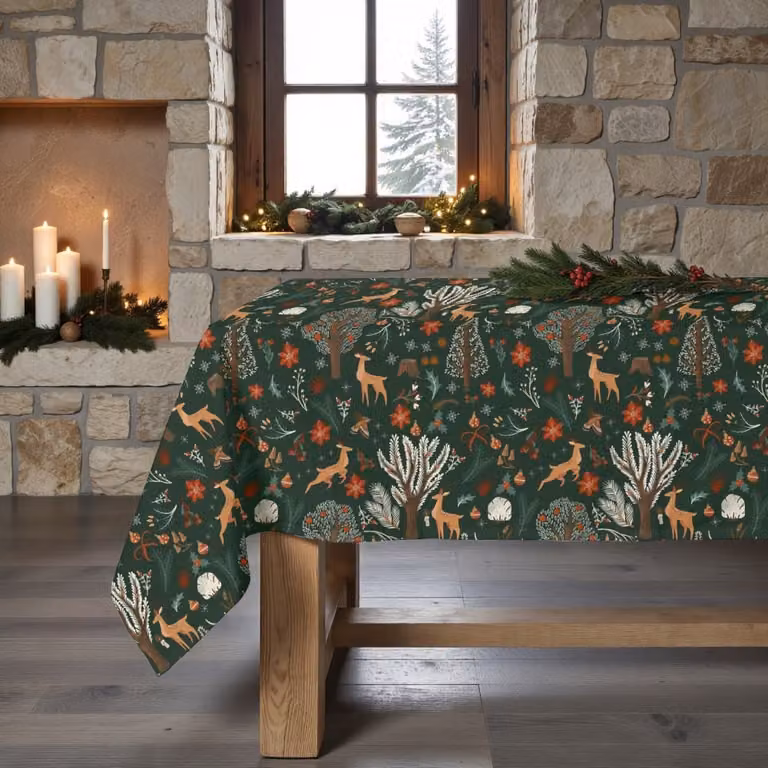 Mantel de Navidad Muare Home multicolor con diseño gráfico, repelente de manchas y fabricado en 100% algodón, An/P: 155 x 155 cm