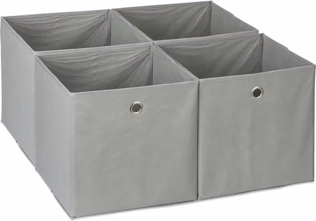 Set de 4 cajas de almacenaje plegables con asas Relaxdays, color gris, An/P/Al: 30 x 30 x 30 cm