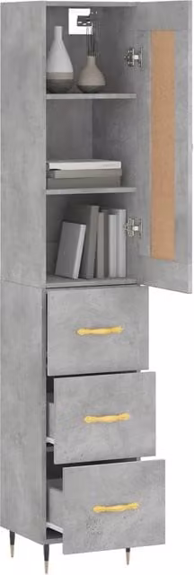 Aparador moderno SYFAX de madera y metal en color gris mate, An/P/Al: 34,5 x 34 x 180 cm