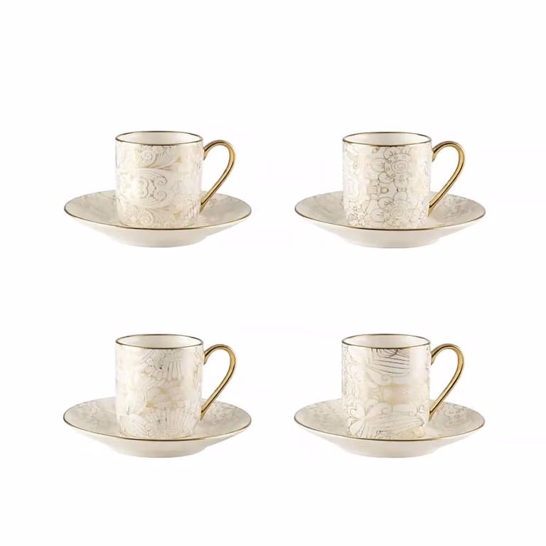 Set de 4 tazas de café con platos Aulica en cerámica blanca para adultos