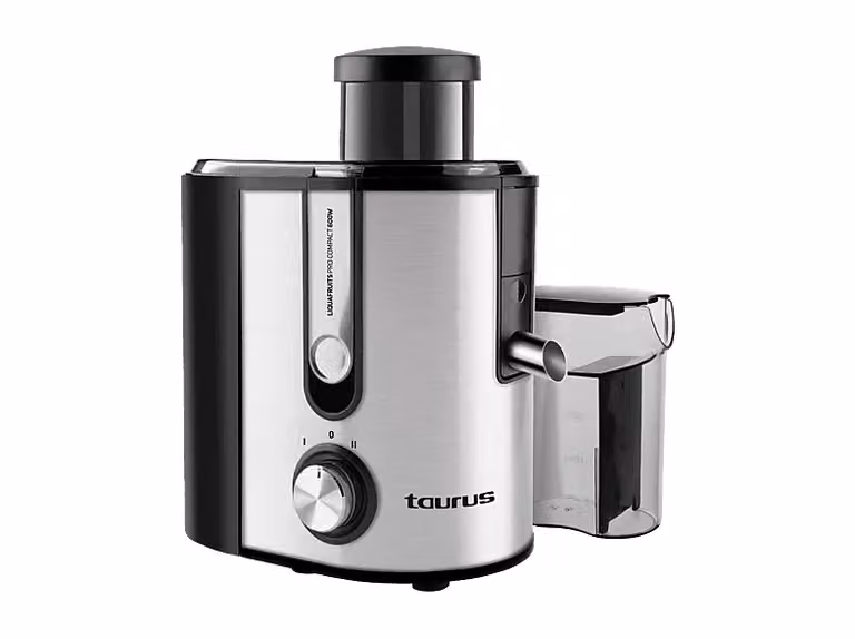 Licuadora Taurus Liquafruits Pro Compact de 600 W con capacidad de 0,35 l, sistema centrífugo y acabado en acero inoxidable disponible en colores negro, transparente, azul y plata