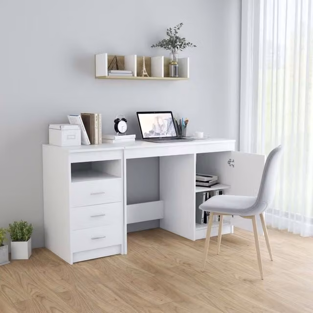 Escritorio moderno de madera de SYFAX en color blanco mate, An/P/Al: 140 x 50 x 76 cm