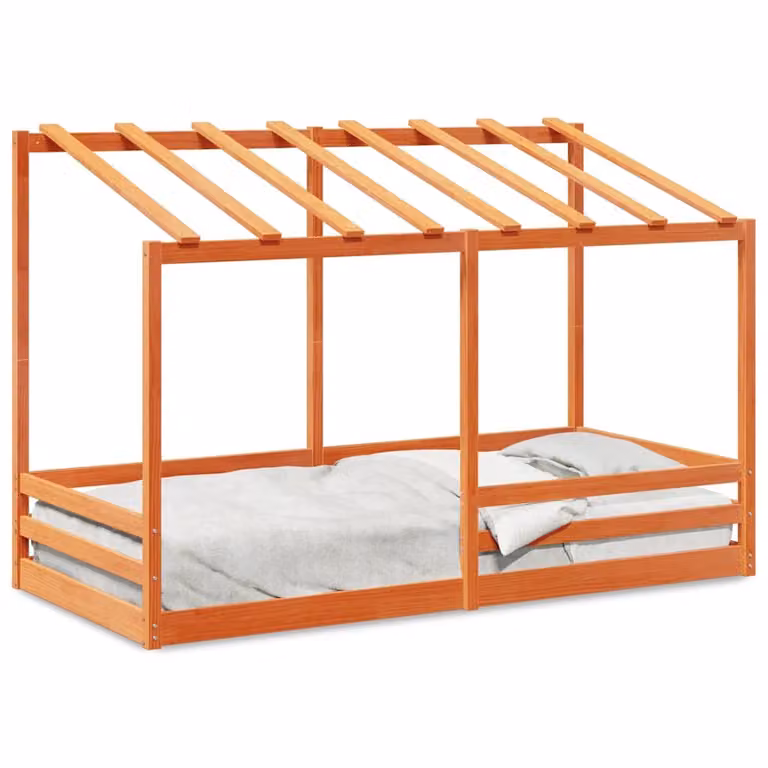 Cama infantil vidaXL con estructura de casa en madera maciza de pino, color marrón, An/P: 80 x 200 cm