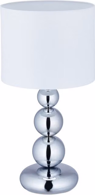 Lámpara de mesa Relaxdays con diseño de esferas y pantalla de tela, color plateado y blanco, Al: 50 cm, An: 25 cm