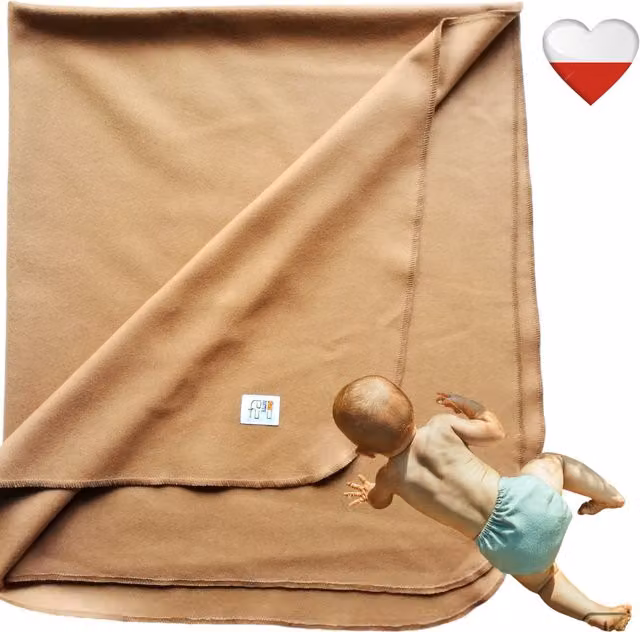 Manta de lana de camello Nappime para bebés en color beige multicolor, An/P: 100 x 80 cm