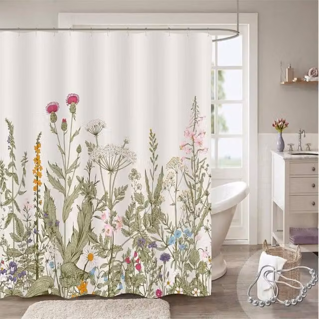 Cortina de ducha XISRENS con estampado floral vintage estilo shabby chic, multicolor, An/P/Al: 182 x 182 x 182 cm