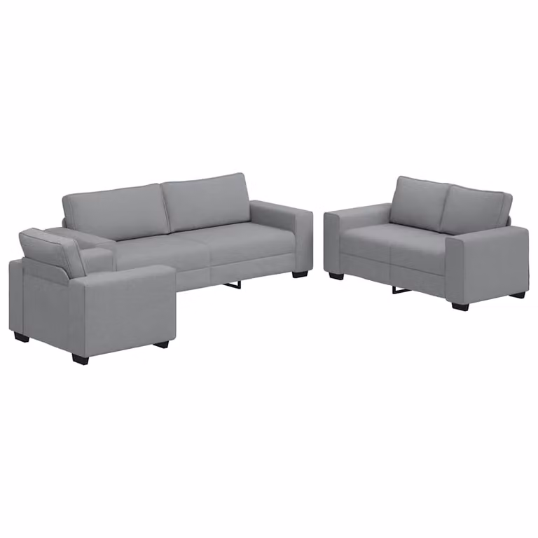 Conjunto de sofá de 3 piezas vidaXL con cojines de tela gris claro y estructura mixta de metal y madera