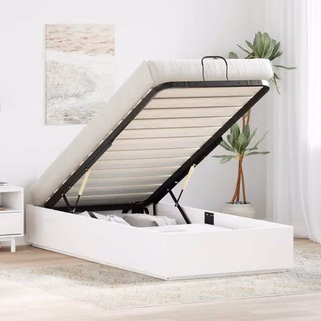 Estructura de cama otomana con almacenamiento Maison Exclusive en color blanco y madera de pino, An/P/Al: 90 x 190 x 29 cm