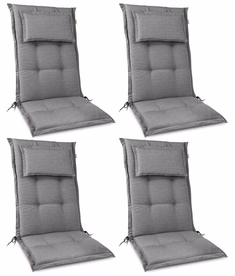 Set de 4 cojines para sillas de balcón con respaldo alto Beautissu, color gris, An/P/Al: 120 x 50 x 7 cm