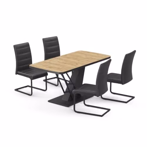 Set de mesa de comedor Vicco Fenaro con 4 sillas, Roble y Negro, An/P: 120 x 80 cm