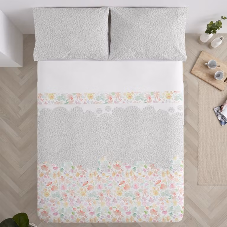 Juego de sábanas de algodón Manterol con estampado floral multicolor para cama de 90 cm, An/P: 90 x 200 cm