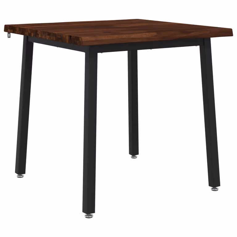 Mesa de comedor moderna vidaXL de madera de acacia sólida con borde natural, color marrón oscuro y negro, An/P/Al: 80 x 80 x 75 cm