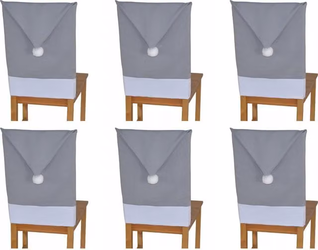 Pack de 6 fundas para sillas de comedor TESS con diseño de gorro de Papá Noel, color gris y blanco, fabricadas en poliéster lavable