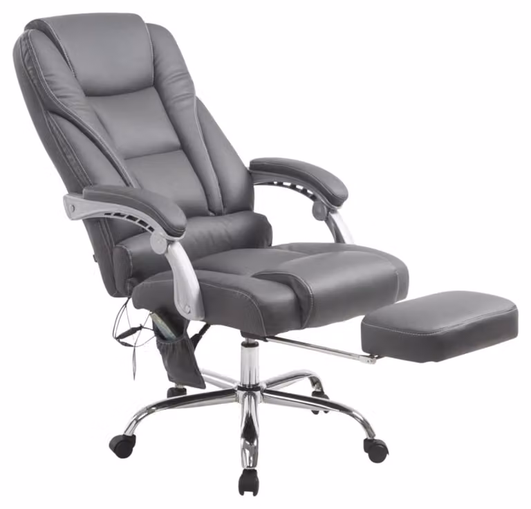 Silla de oficina ejecutiva giratoria en simil cuero gris con altura regulable y reposabrazos