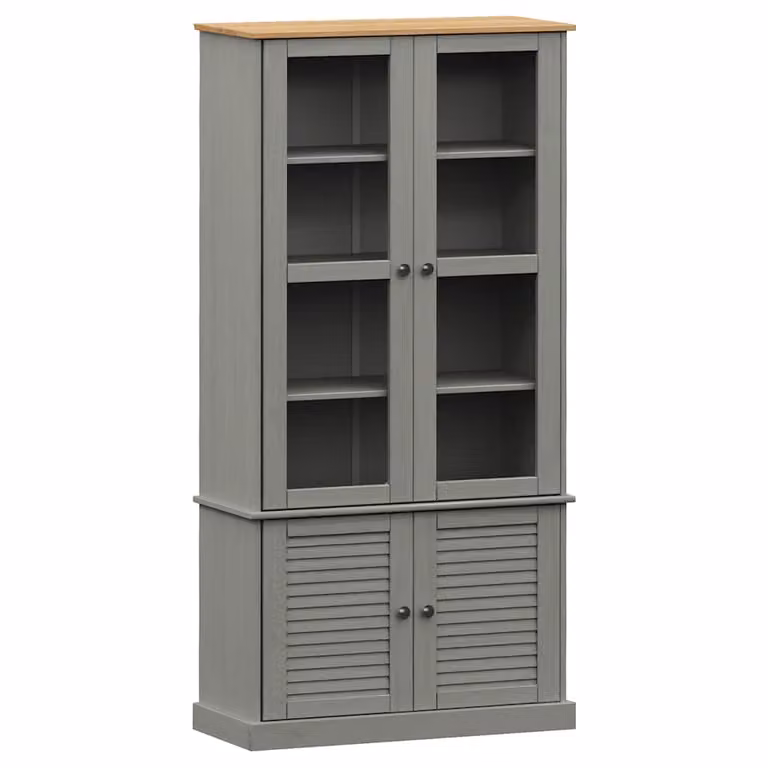 Armario con vitrina VIGO de vidaXL en madera maciza de pino gris, An/P/Al: 85 x 35 x 170 cm