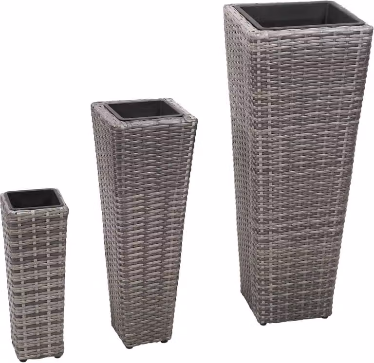 Conjunto de 3 arriates Syfax de ratán sintético gris para jardín