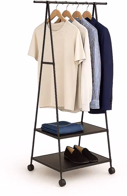 Perchero de ropa con riel lineal continuo Relaxdays en color negro, fabricado en metal y plástico, Al x An x P: 160 x 55 x 42 cm