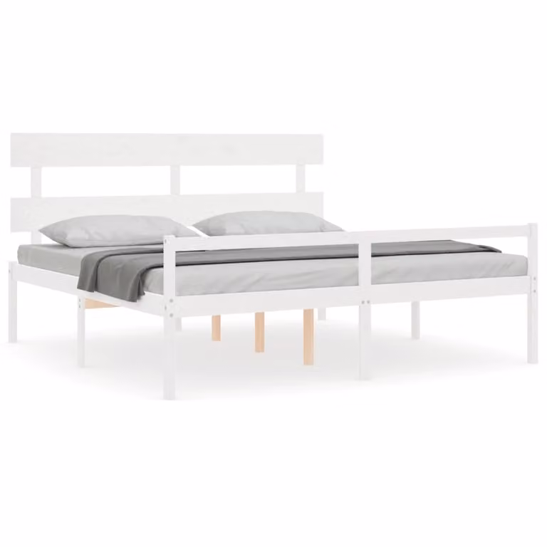 Cama para personas mayores vidaXL con cabecero de madera maciza de pino en color blanco 200 x 200 cm