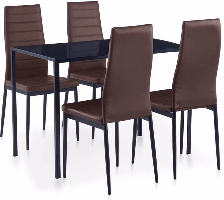 Prolenta Juego de mesa de comedor moderna de 5 piezas con superficie de cristal y color marrón