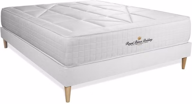 Conjunto de cama Royal Botania con somier de láminas de chopo y base tapizada en color blanco An/P/Al: 160 x 200 cm