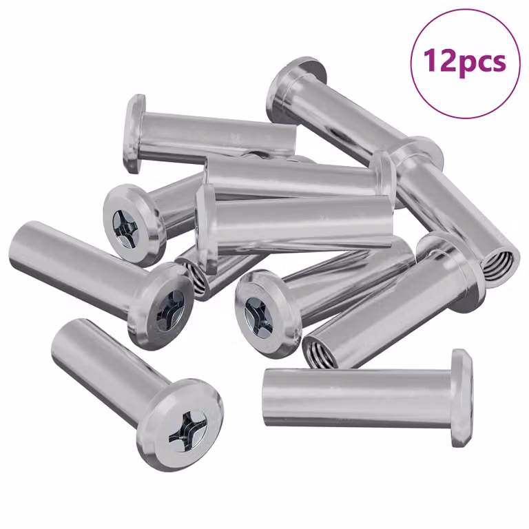 Set de 12 tuercas de bloqueo vidaXL en acero inoxidable plateado M6 x 25 mm