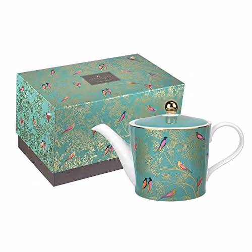 Tetera de cerámica Portmeirion Sara Miller Chelsea en color verde y dorado con diseño floral