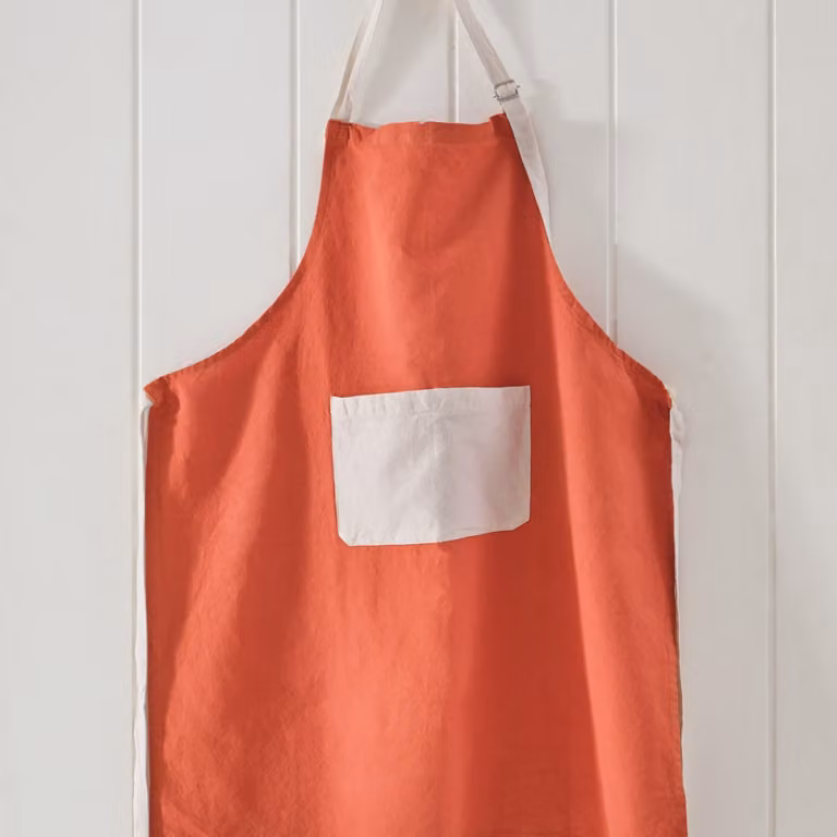 Delantal de cocina Sensei Maison de lino y algodón en color marrón y rojo para adultos