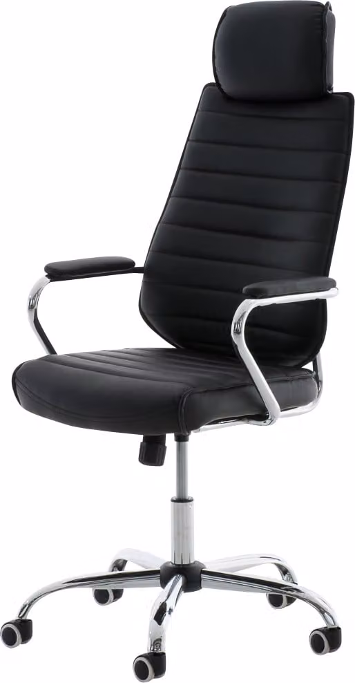 Silla de oficina CLP Rako V2 tapizada en cuero sintético negro con ajuste de altura y mecanismo de inclinación