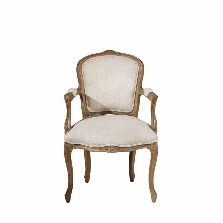Sillón clásico Robin des Bois de madera de hevea y lino beige con diseño floral An/P/Al: 121 x 61 x 50 cm