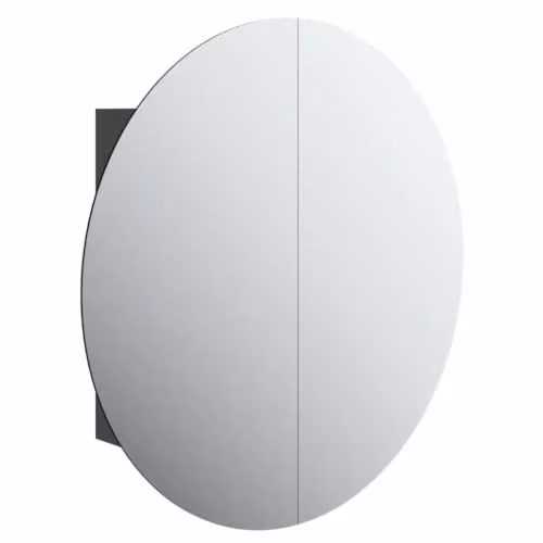 Armario de baño Helloshop26 con espejo redondo LED y puertas de madera, An/P/Al: 54 x 54 x 17,3 cm, color negro