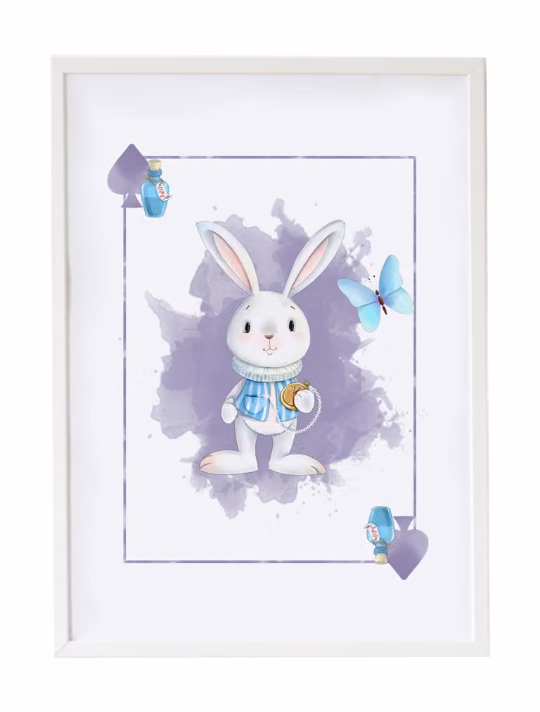 Lámina de ilustración de conejo estilo minimalista de Crochetts con marco de madera blanca, An/P/Al: 43 x 33 cm