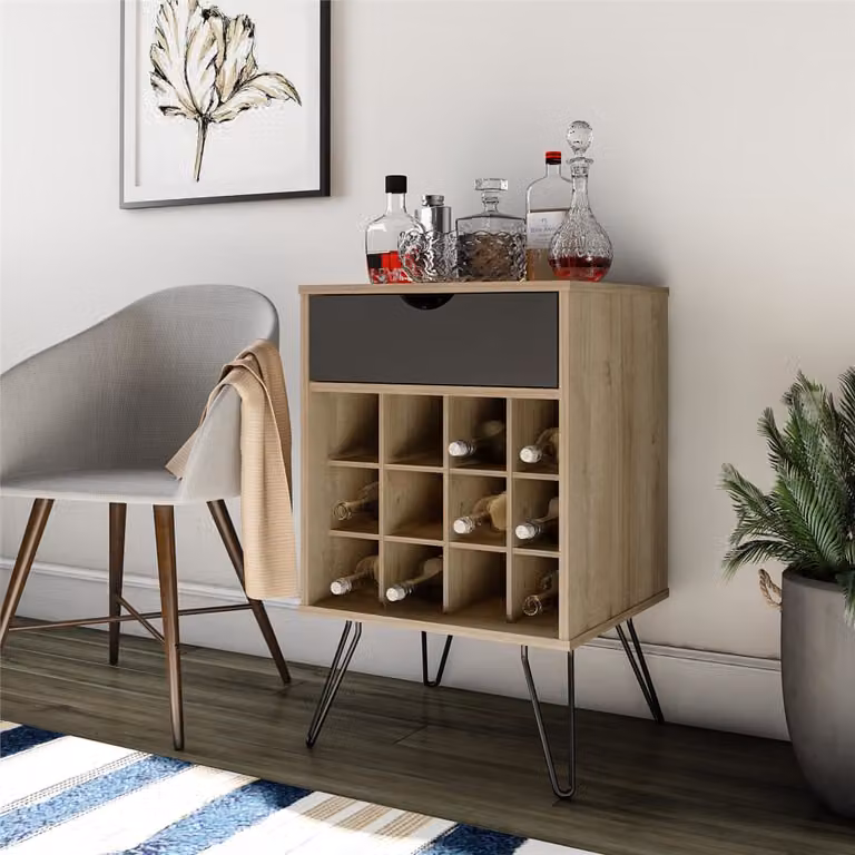 Estante para vinos de estilo retro Novogratz en color marrón y negro con acabado mate