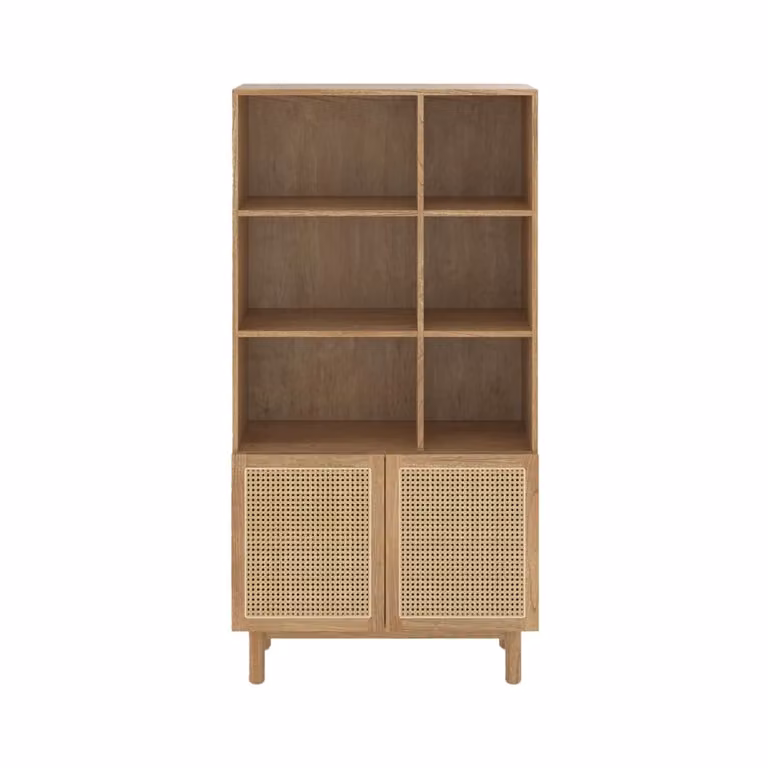 Biblioteca de madera maciza de mindi y ratán MAISON PAVANE color marrón An/P/Al: 92 x 36 x 180 cm
