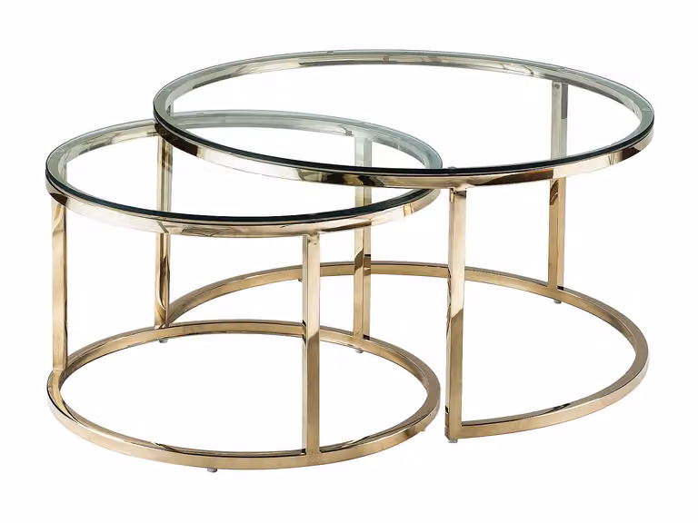 Mesas bajas nido de vidrio templado transparente y metal dorado VENTE-UNIQUE estilo Art Deco