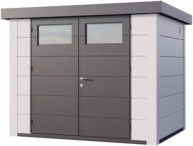Caseta de jardín moderna Novo Habitat de acero galvanizado en color blanco y antracita, An/Pr: 288 x 228 cm
