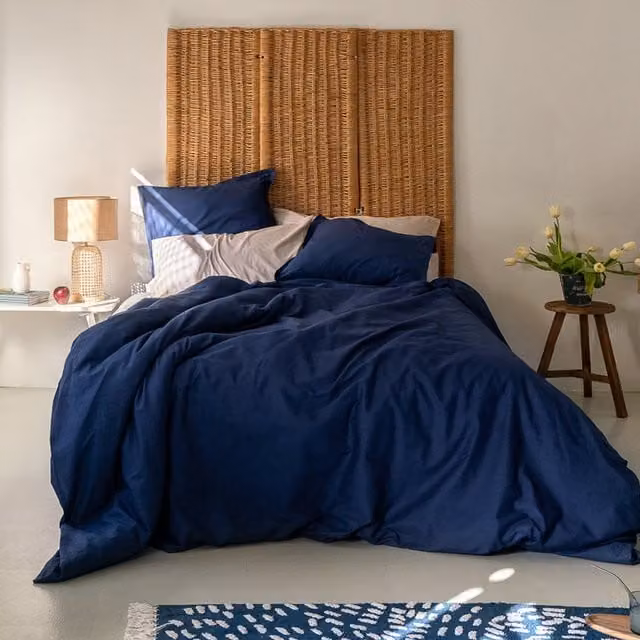 Funda nórdica Basic de algodón en azul para adultos, 200 x 200 cm