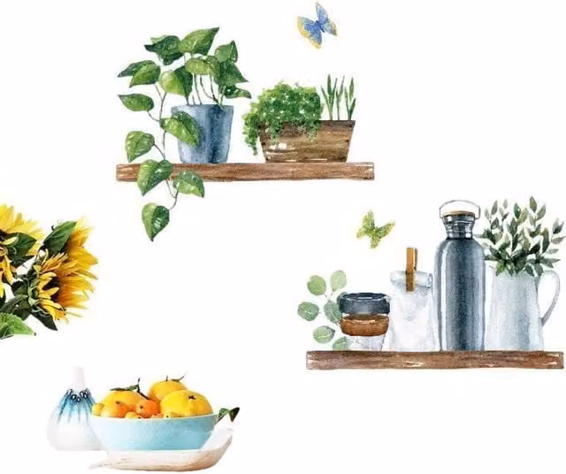 Adhesivo de pared con diseño de mariposa y maceta de acuarela NEBELMEER multicolor de 30 x 60 cm