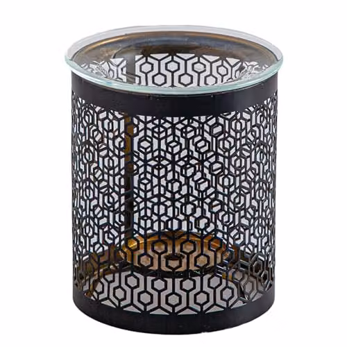 Quemador de perfume Zen Arôme de metal y cristal en colores negro y marrón para velas tealight, Altura: 10,5 cm