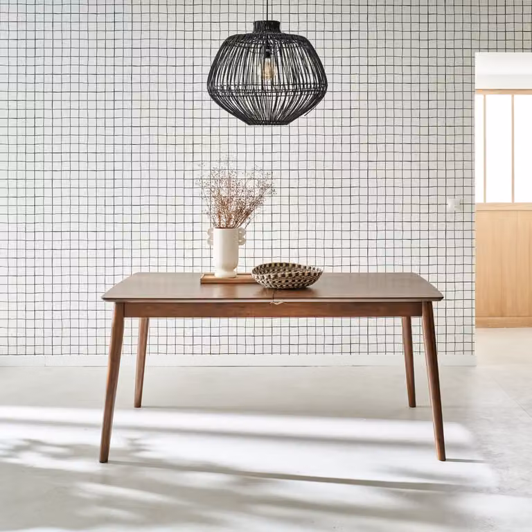 Mesa de comedor extensible de madera Sweeek, diseño moderno rectangular, color marrón, An/P/Al: 210 x 90 x 75 cm