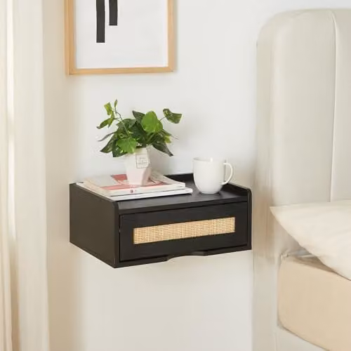 Estantería de pared Ljuredsø con cajón en negro de en.casa An/P/Al: 40 x 30 x 16,5 cm