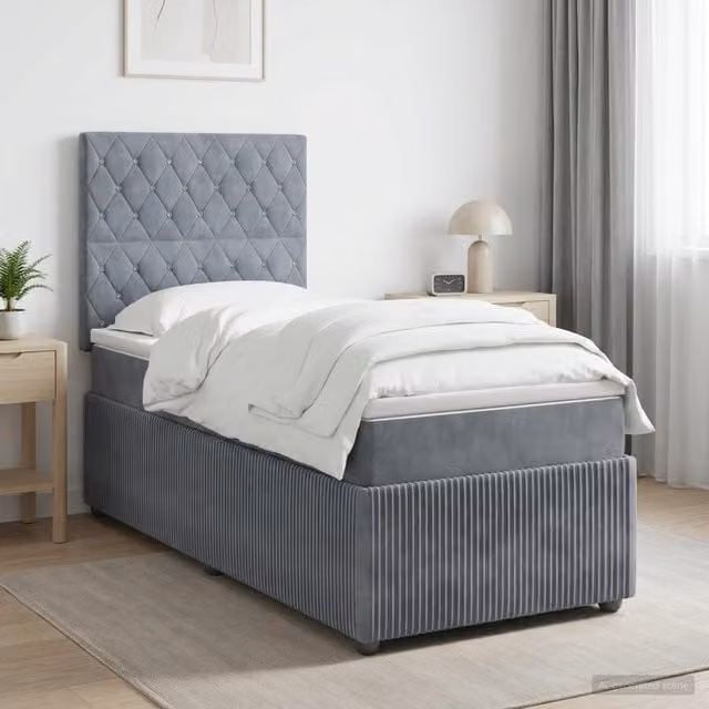 Cama de muelles Maison Exclusive con colchón híbrido, iluminación LED, puerto USB y base abatible en terciopelo gris, An/P/Al: 90 x 190 x 140,5 cm